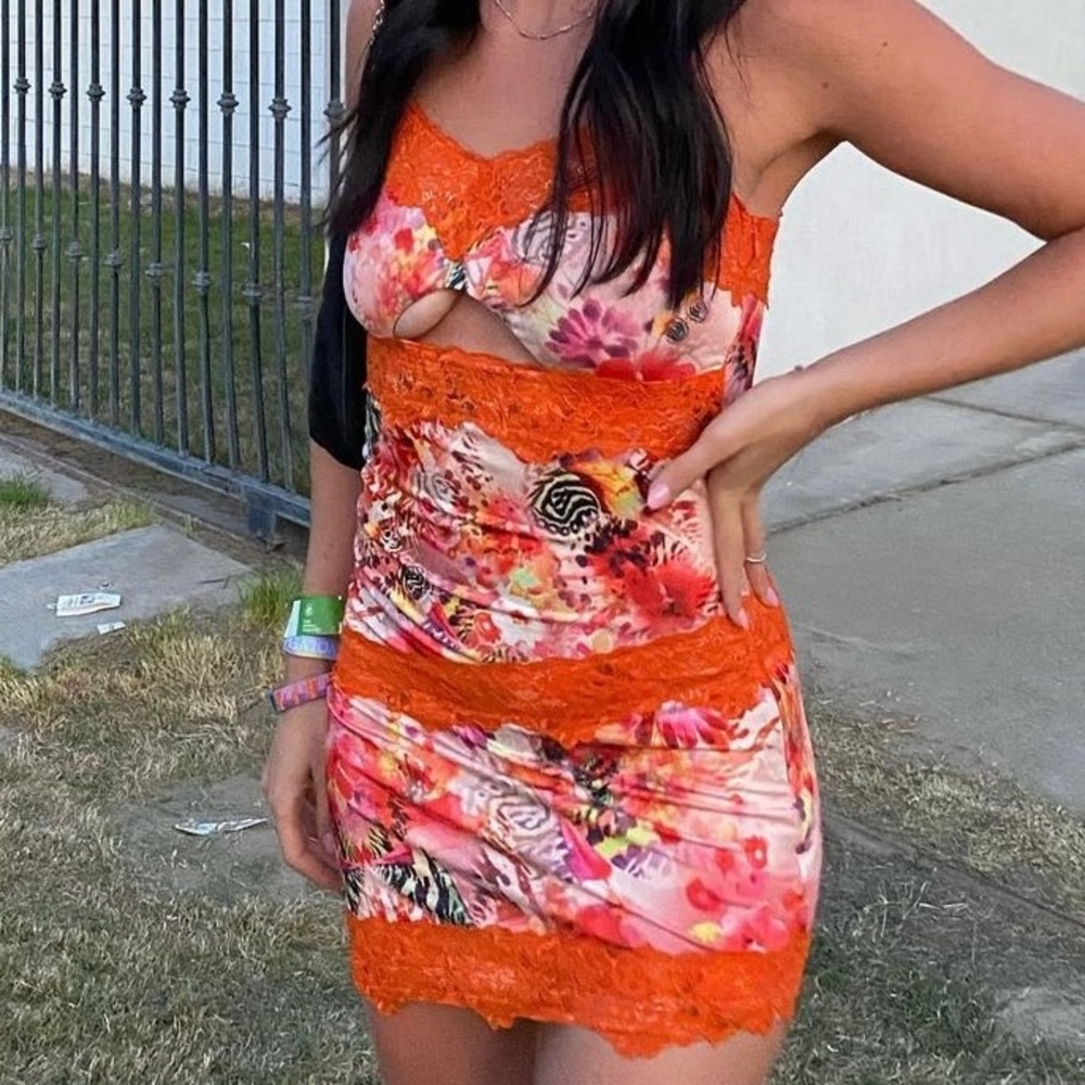 superdown Mikhaela Lace Trim Dress in Orange Multi Size Small